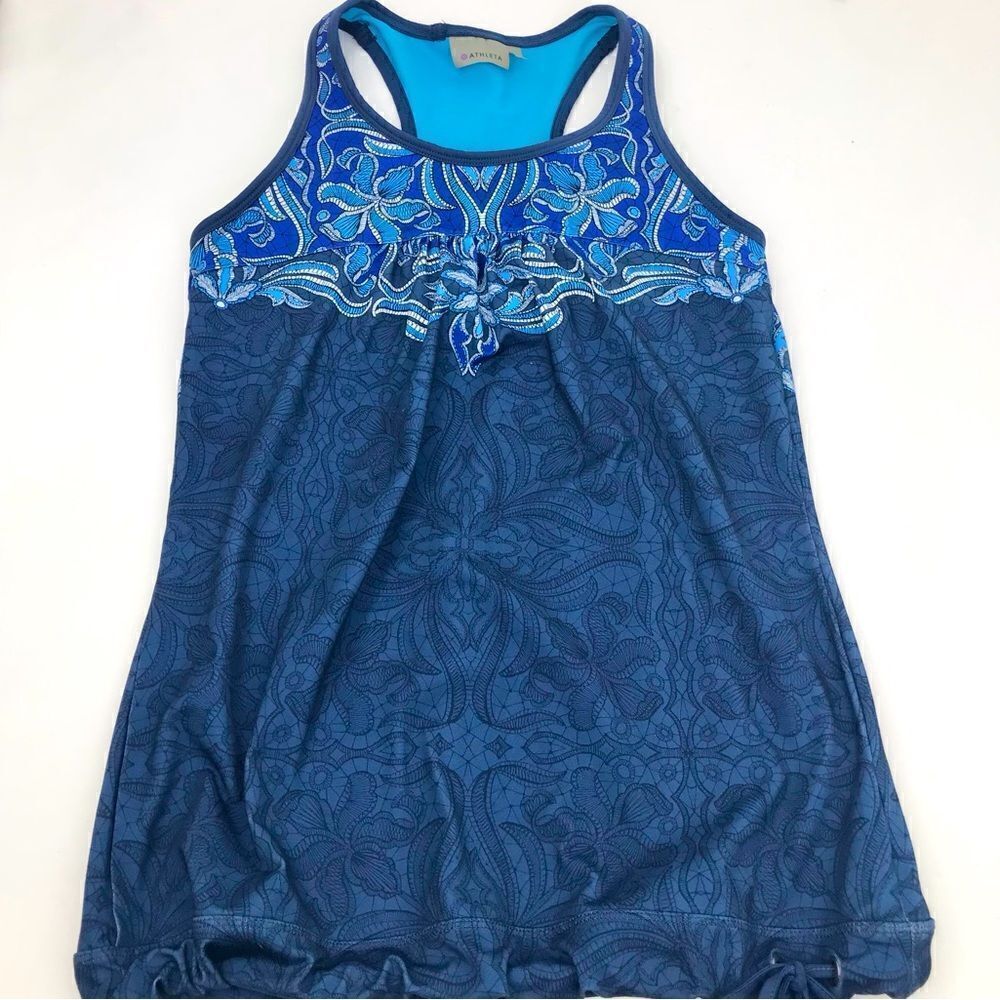 Athleta Tinker Tank Blue Paisley Print Drawstring Waist Activewear Athletic Top